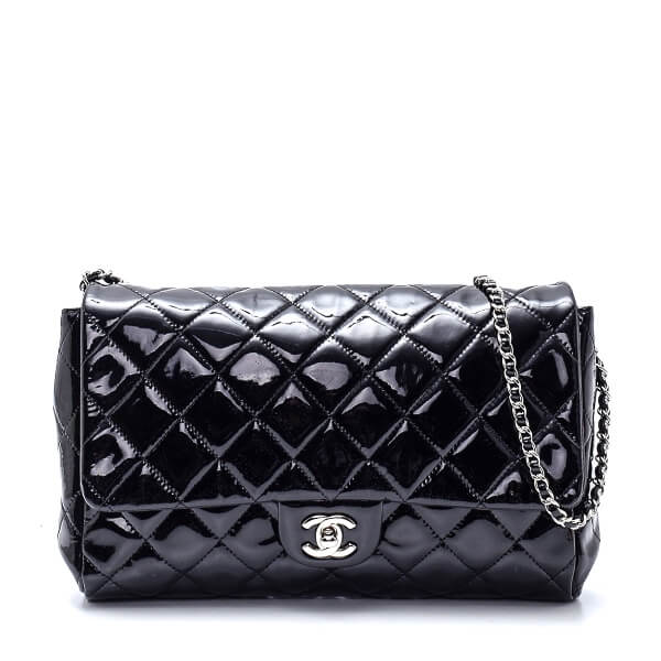 Chanel - Black Quilted Patent Leather CC Shoulder Bag